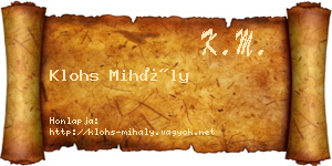 Klohs Mihály névjegykártya